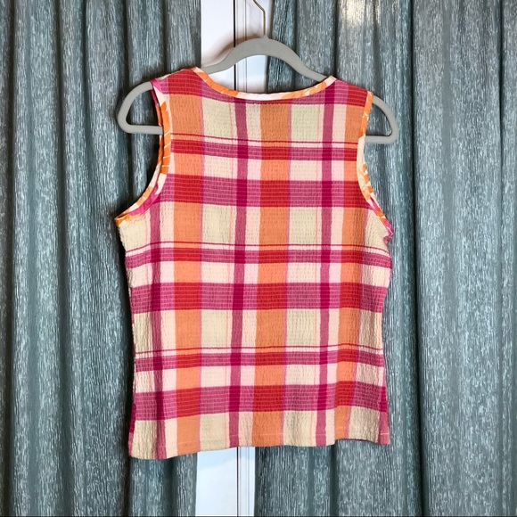 *Bundle 4/$20* Fashion Classics Pink Orange & White Plaid Sleeveless Top Size M - Picture 3 of 3